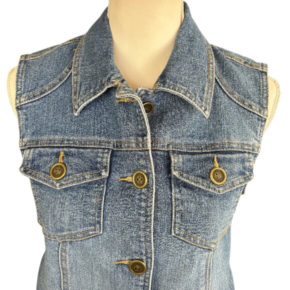 Crazy Horse Denim Vest Women Size M Blue Medium Stone Wash Western Retro 90s Top - Picture 5 of 11